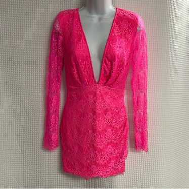 Xtaren ladies neon pink lace body con mini dress … - image 1