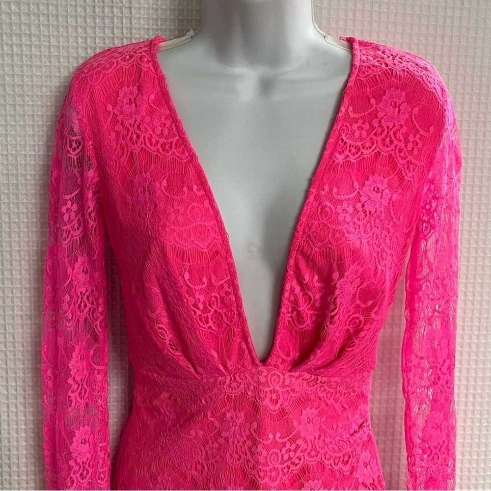 Xtaren ladies neon pink lace body con mini dress … - image 2