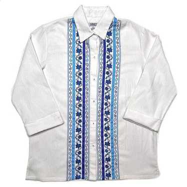 Graff Vintage 90s Embroidered Floral Shirt Stripe… - image 1