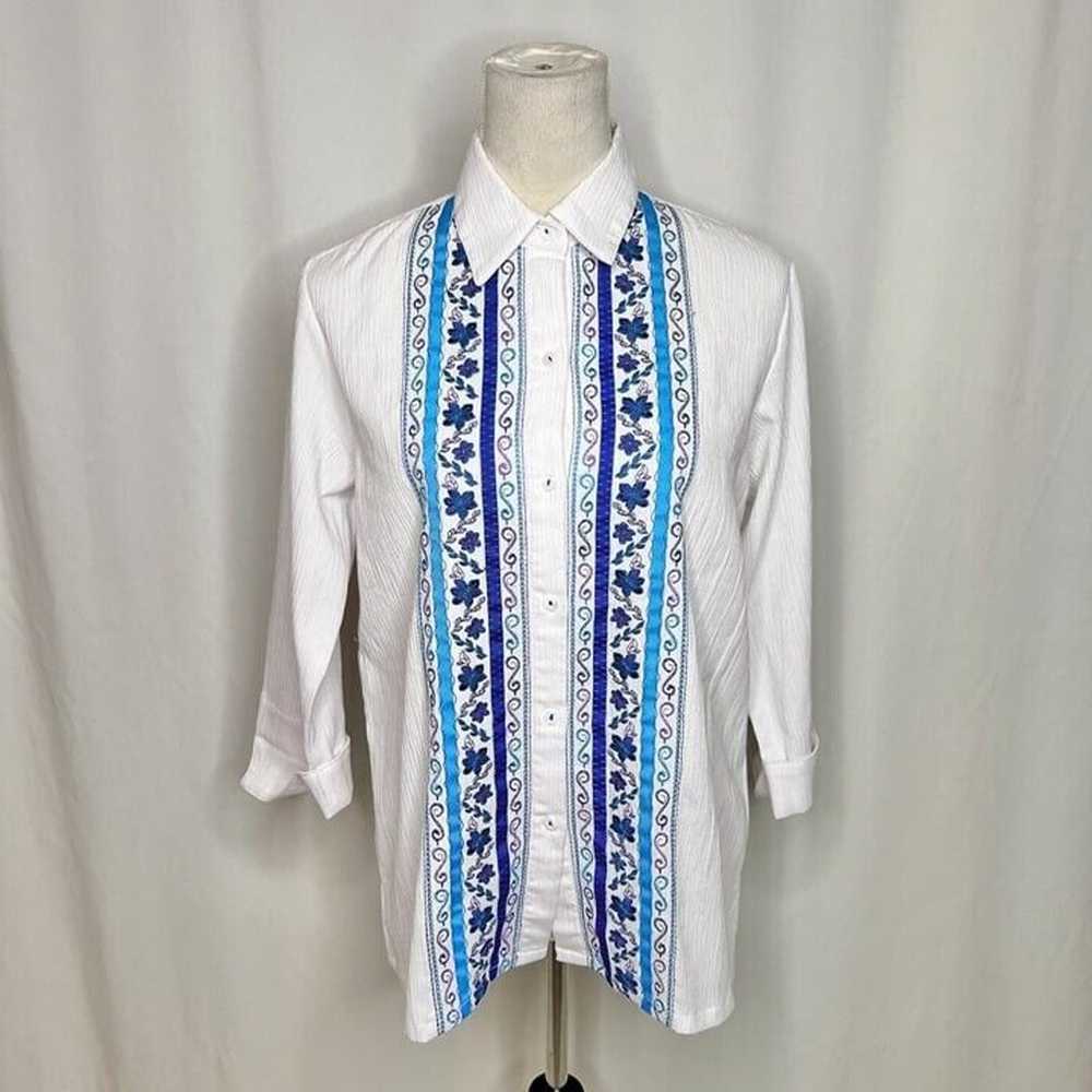 Graff Vintage 90s Embroidered Floral Shirt Stripe… - image 2