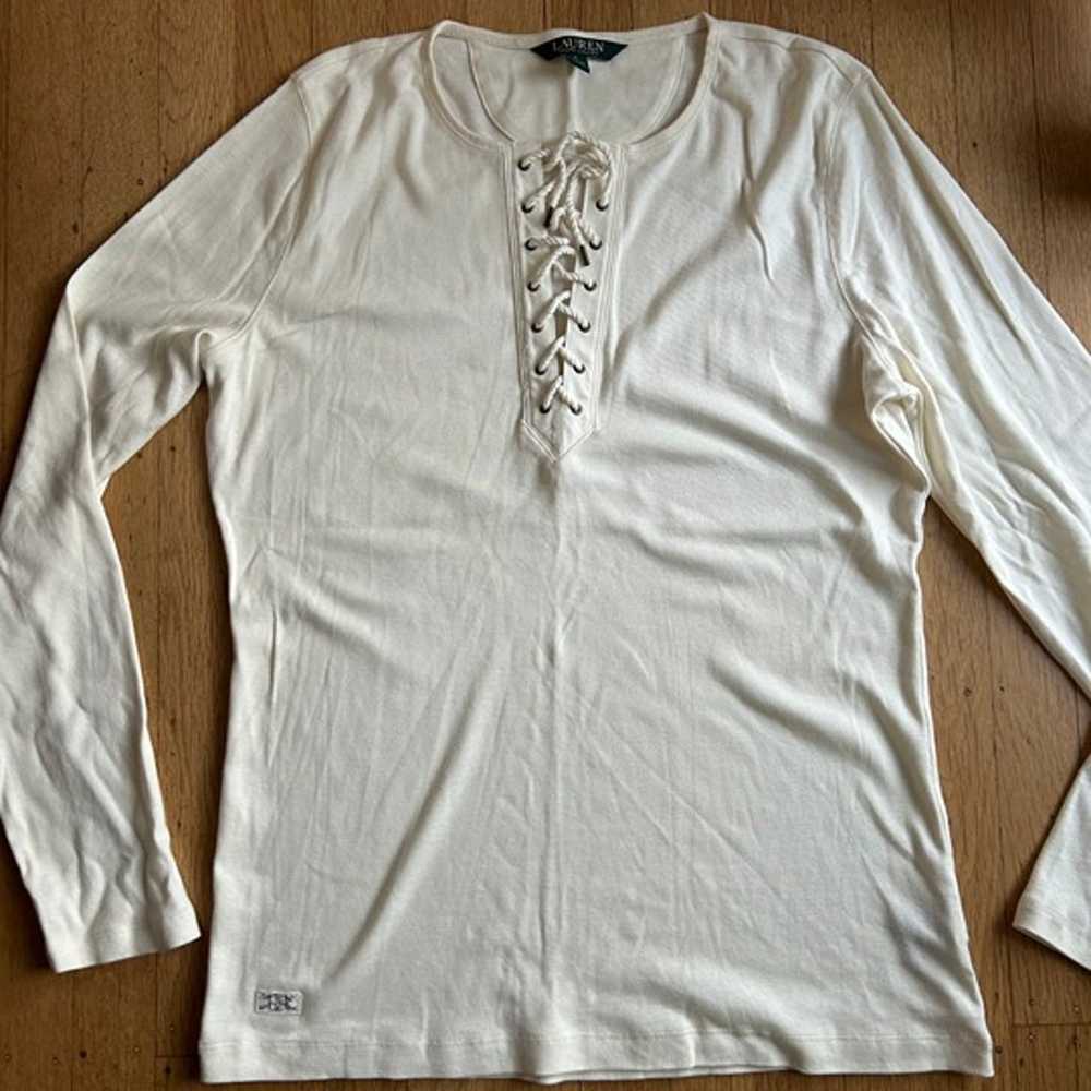 LAUREN Ralph Lauren Cream, Lace Up, Long Sleeve T… - image 4