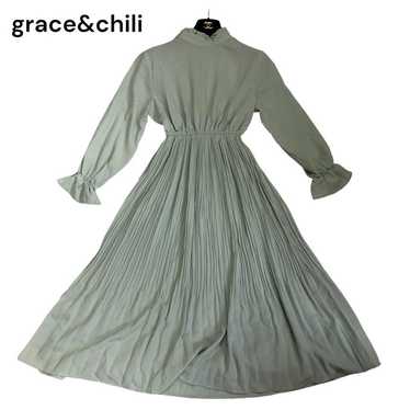 [grace&chili] Dusky Green Pleated Dress No Collar