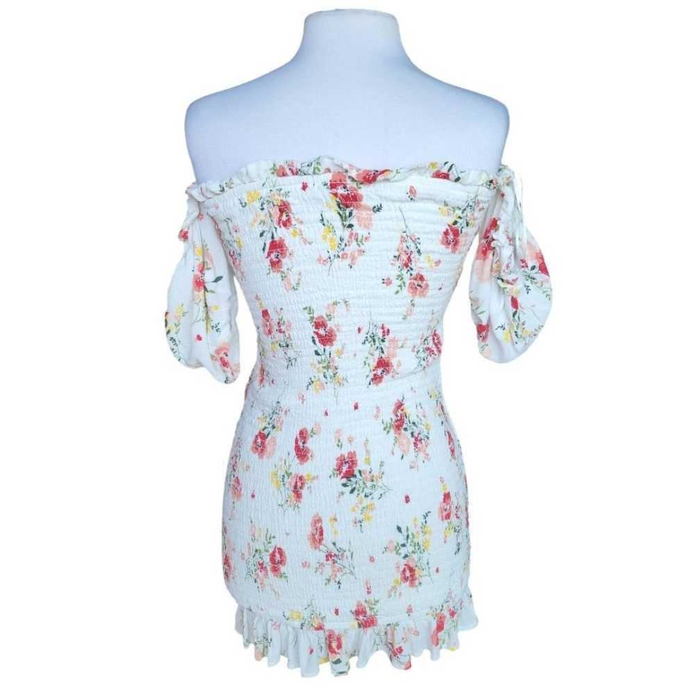 AQUA | White and Pink Floral Ruched Bodycon Off S… - image 3