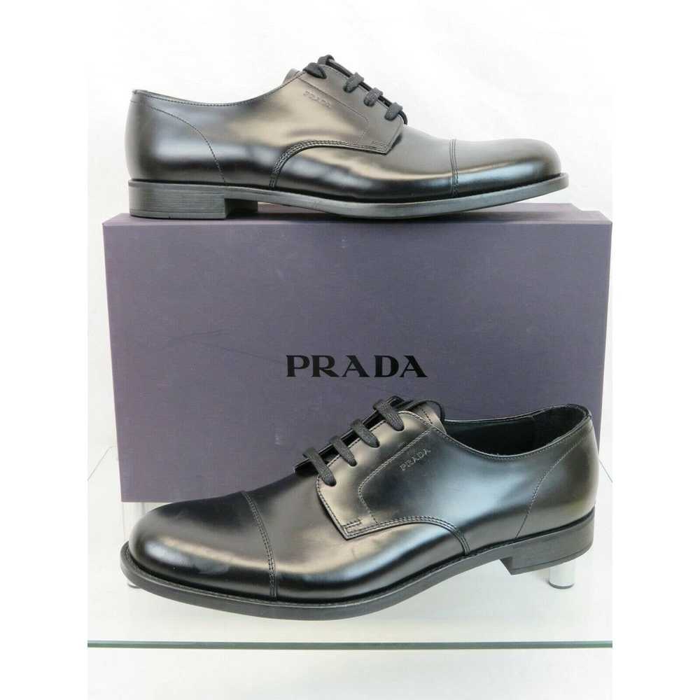 Prada 2EC103 BLACK LEATHER LETTERING LOGO CAP TOE… - image 1