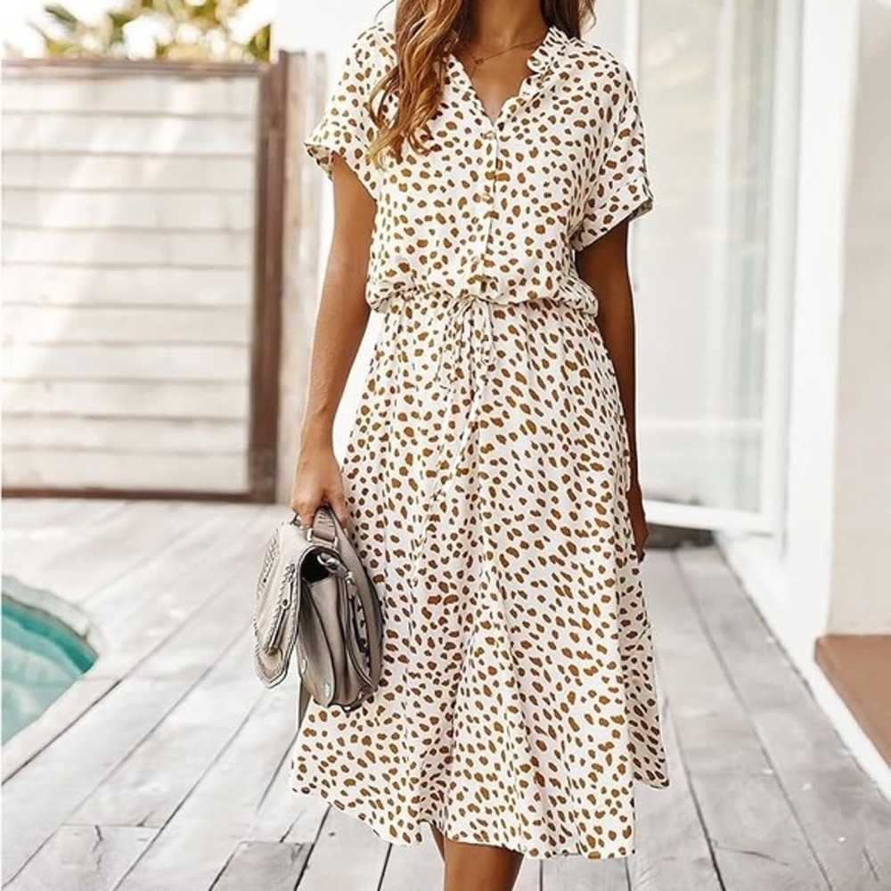 Ladies Polka Dot Print Shirt Dress Women Casual M… - image 4