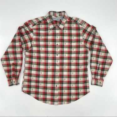 Vintage Subtle Christmas Plaid Button-Up Shirt Lon