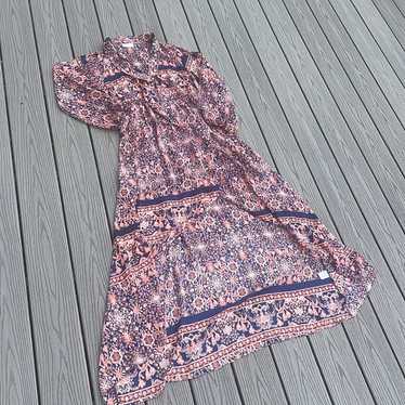 Patterned Blue and Pink High Low Maxi Dress