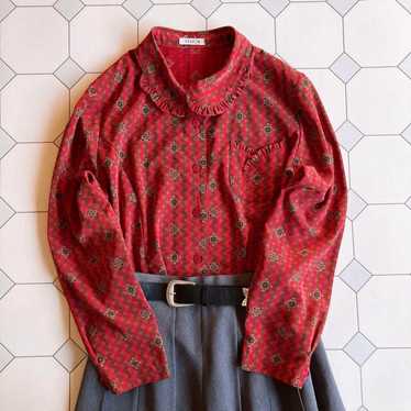 Used retro red patterned blouse vintage secondhand - image 1