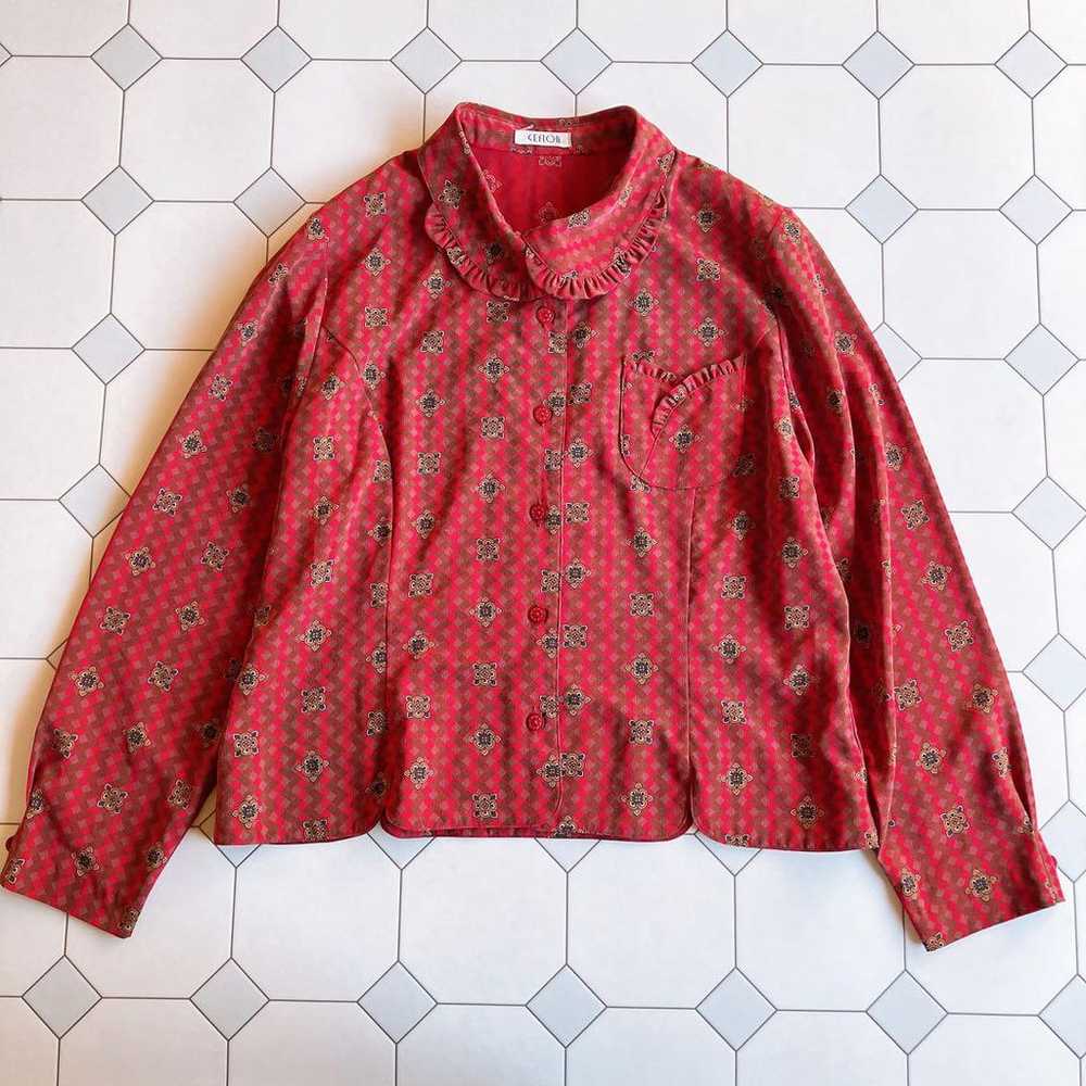 Used retro red patterned blouse vintage secondhand - image 2