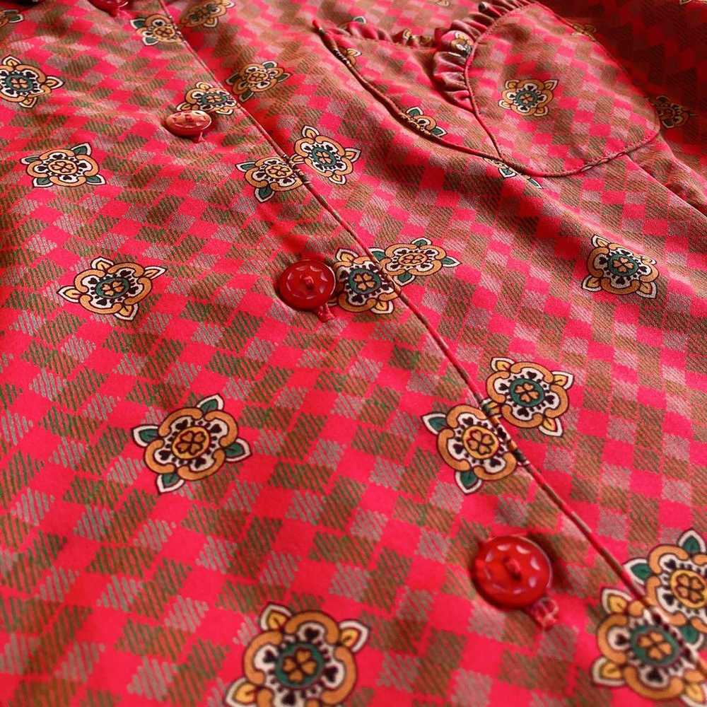 Used retro red patterned blouse vintage secondhand - image 6