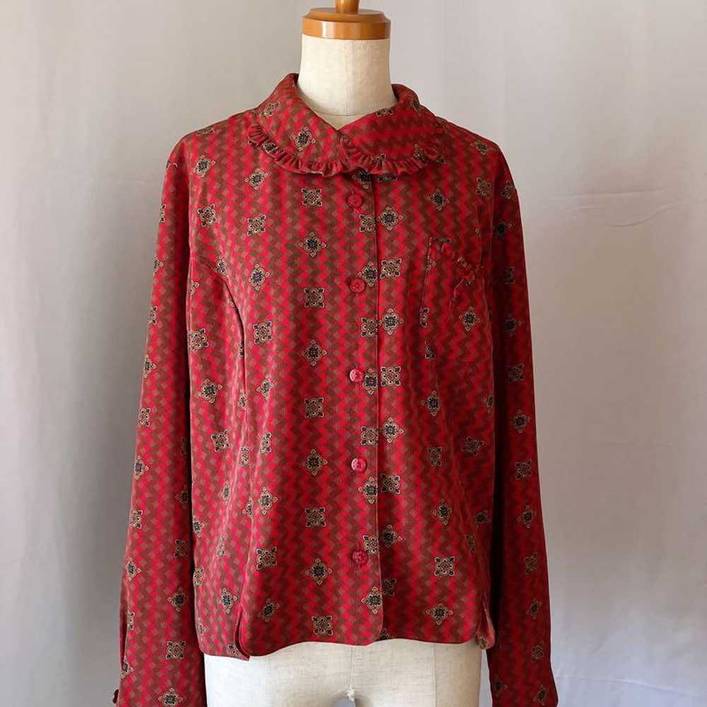 Used retro red patterned blouse vintage secondhand - image 9