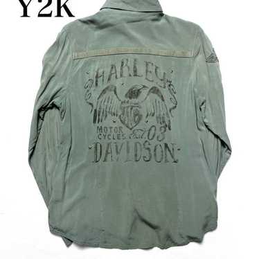 00s Heisei Gal Y2K HARLEY DAVIDSON Rayon Shirt - image 1