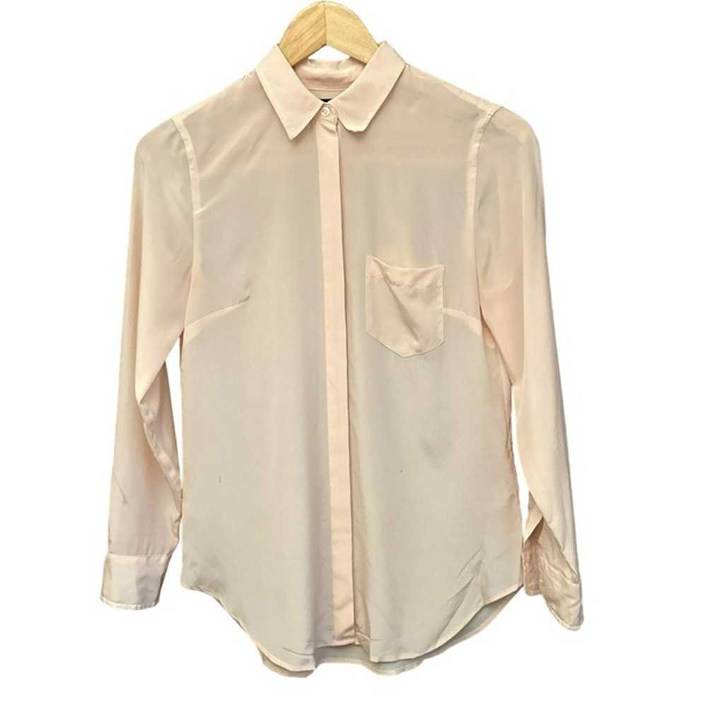 J Crew 365 Women's Pink Long Sleeve 100% Silk Col… - image 1