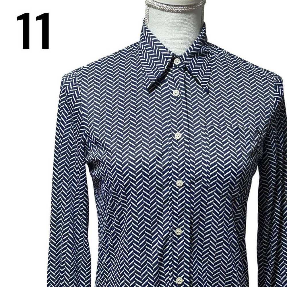 Vintage Knit Shirt Blouse Patterned Shirt Navy He… - image 1