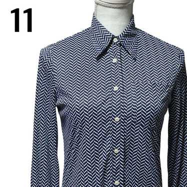 Vintage Knit Shirt Blouse Patterned Shirt Navy He… - image 1