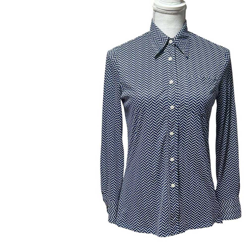 Vintage Knit Shirt Blouse Patterned Shirt Navy He… - image 2