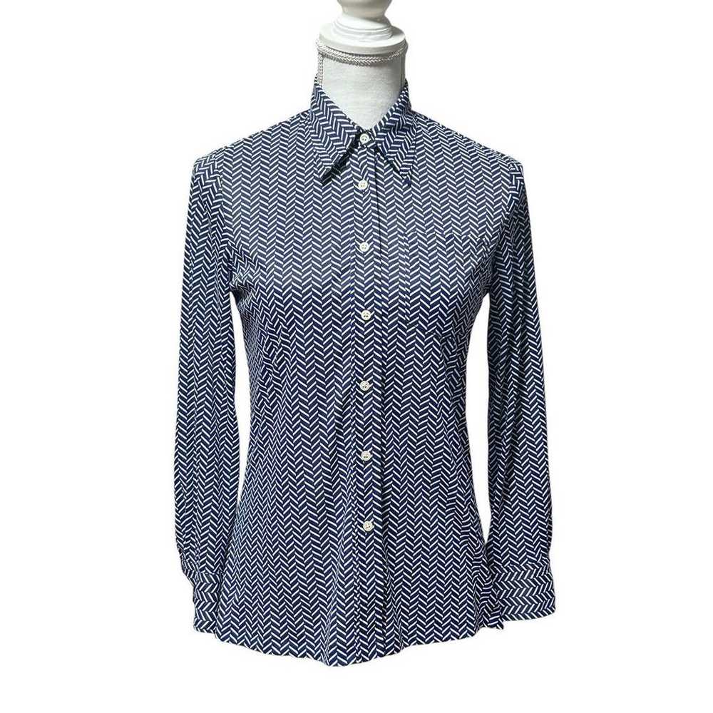 Vintage Knit Shirt Blouse Patterned Shirt Navy He… - image 3