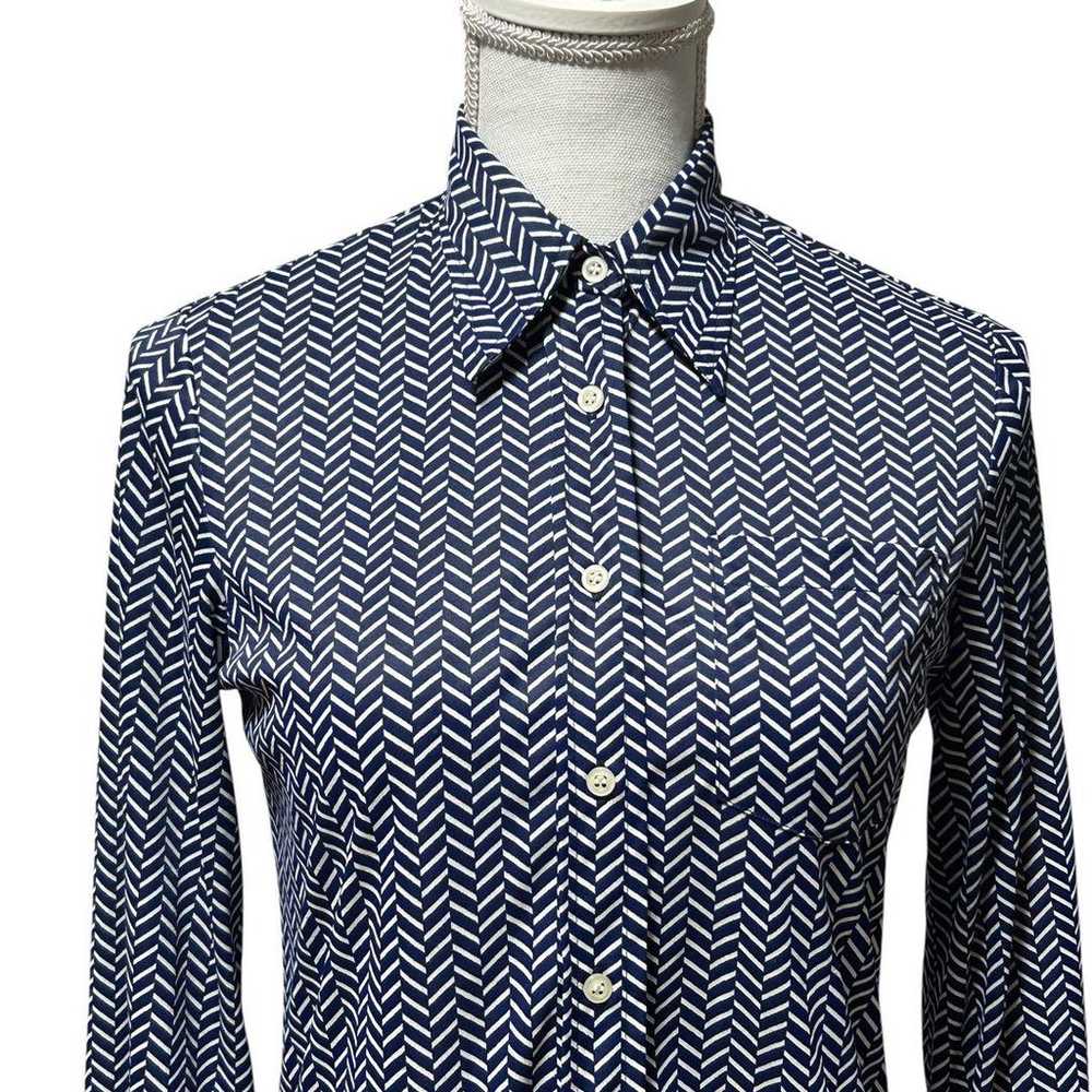 Vintage Knit Shirt Blouse Patterned Shirt Navy He… - image 4