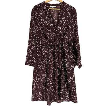 Lush Maroon Cream Polka Dot Tie Front Midi Dress M