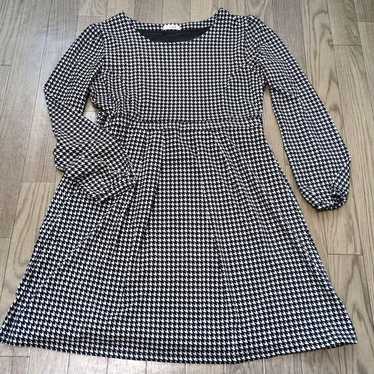 Houndstooth Pattern Long Sleeve Dress