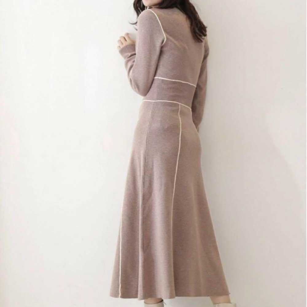 Beige knit dress, high neck, long sleeves. - image 2