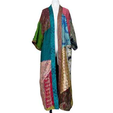 Vintage Sacred Threads Silk Patchwork Boho Kimono