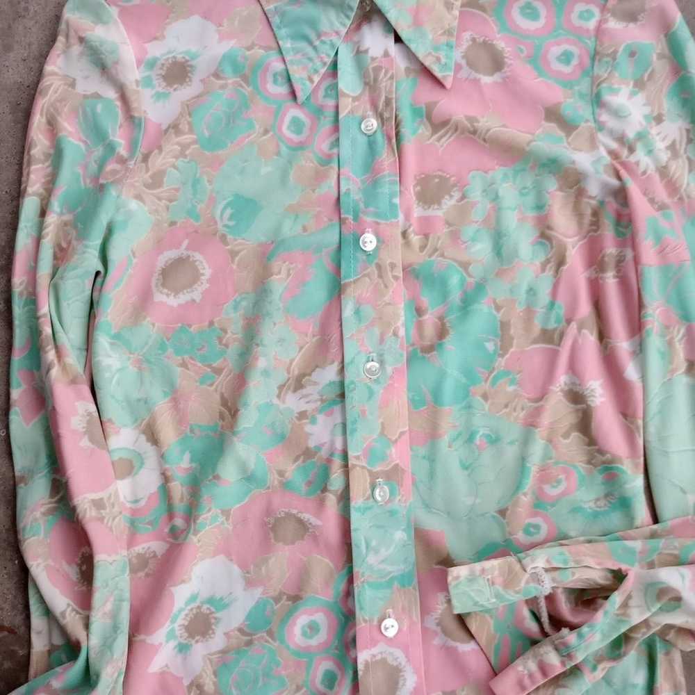 Women's Vintage 70s Disco Shirt Mod Floral Print … - image 10