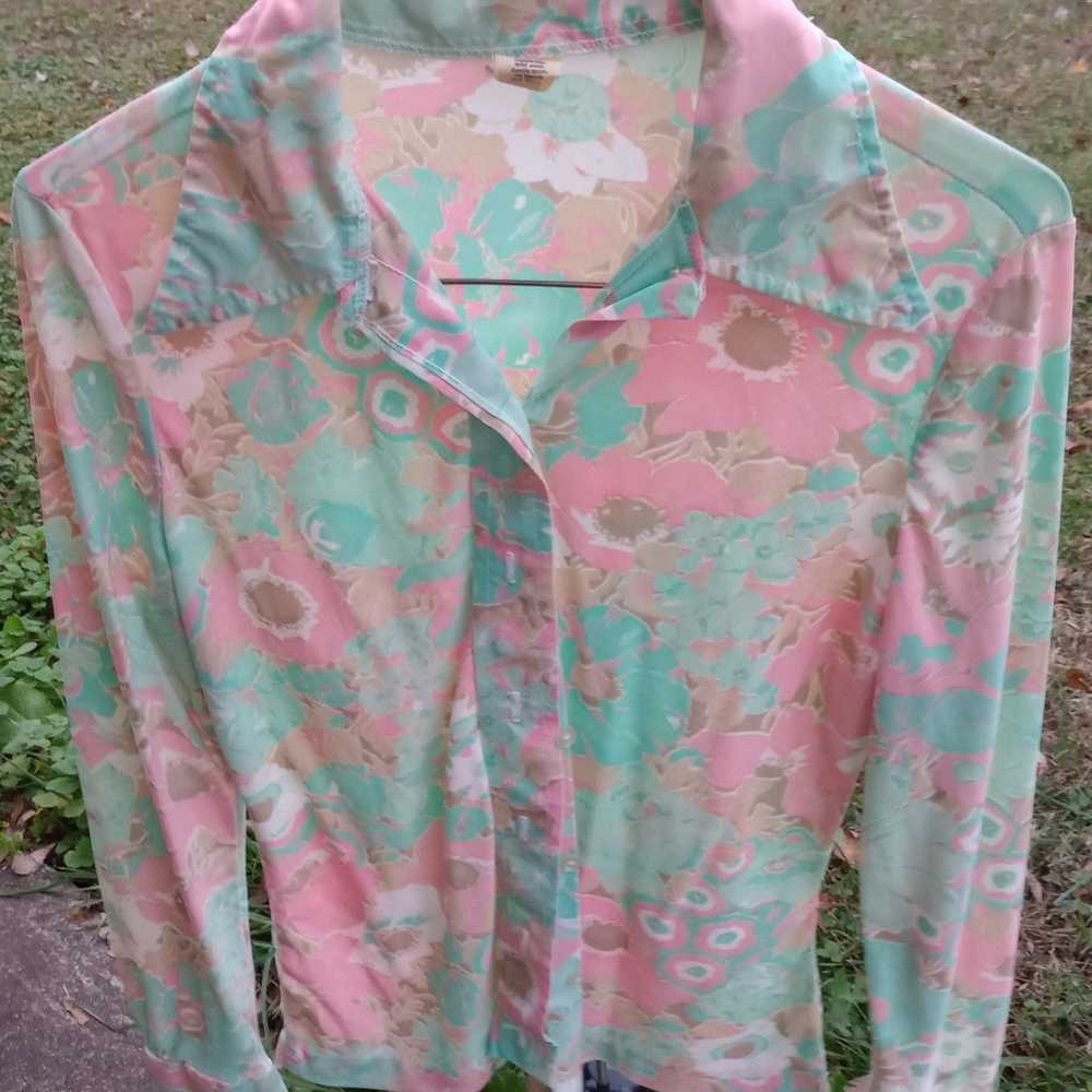 Women's Vintage 70s Disco Shirt Mod Floral Print … - image 9