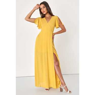 Lulus Much Obliged Golden Yellow Wrap Maxi Dress