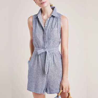 Anthropologie Collared Playsuit Linen & Cotton Blu