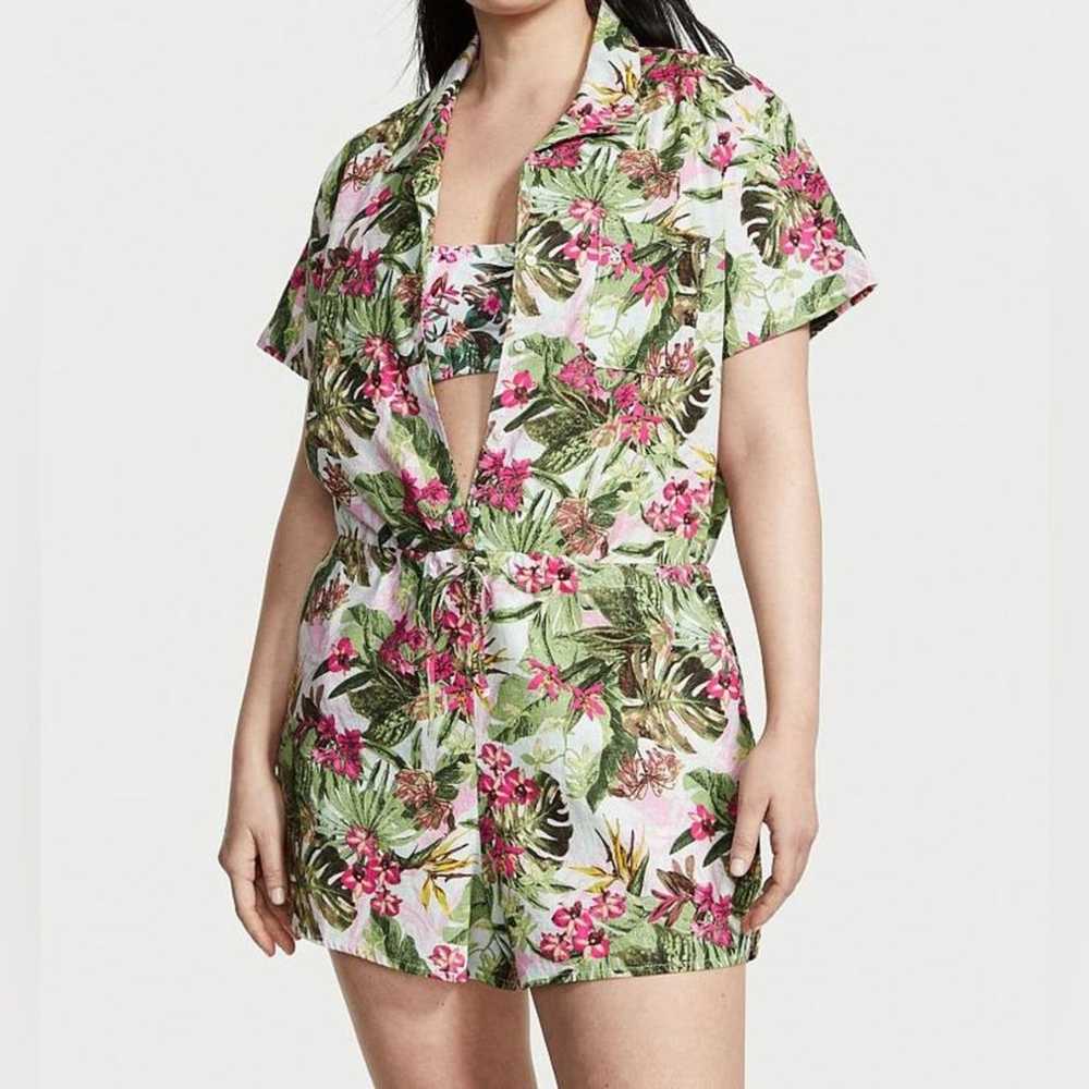 Victoria's Secret Pink Green Tropical Linen Cotto… - image 1