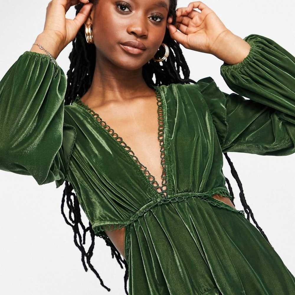 Asos Design Velvet Ruffled Mini Dress 22 Olive Ci… - image 2