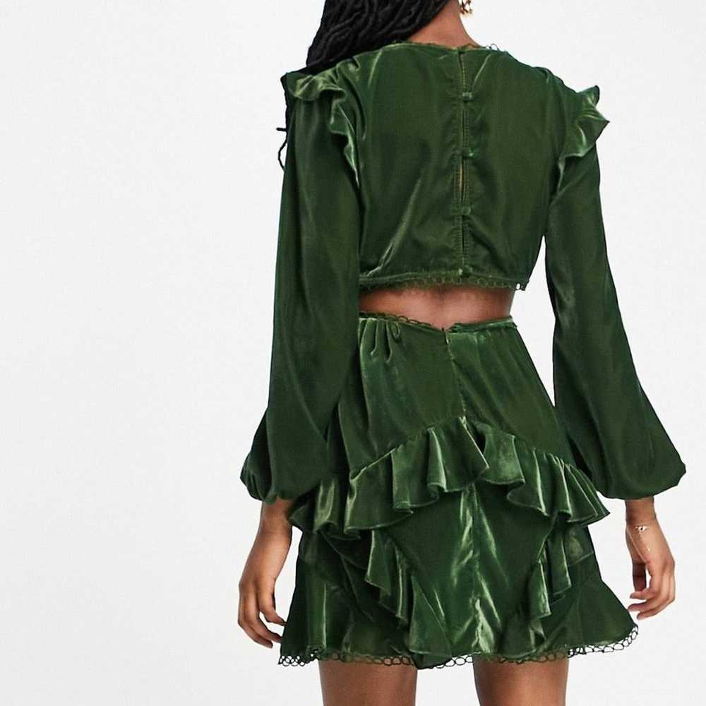 Asos Design Velvet Ruffled Mini Dress 22 Olive Ci… - image 4