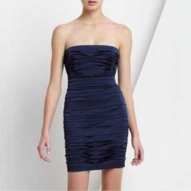 Bcbgmaxazria Navy Strapless Dress 6 Blue Satin Pl… - image 1