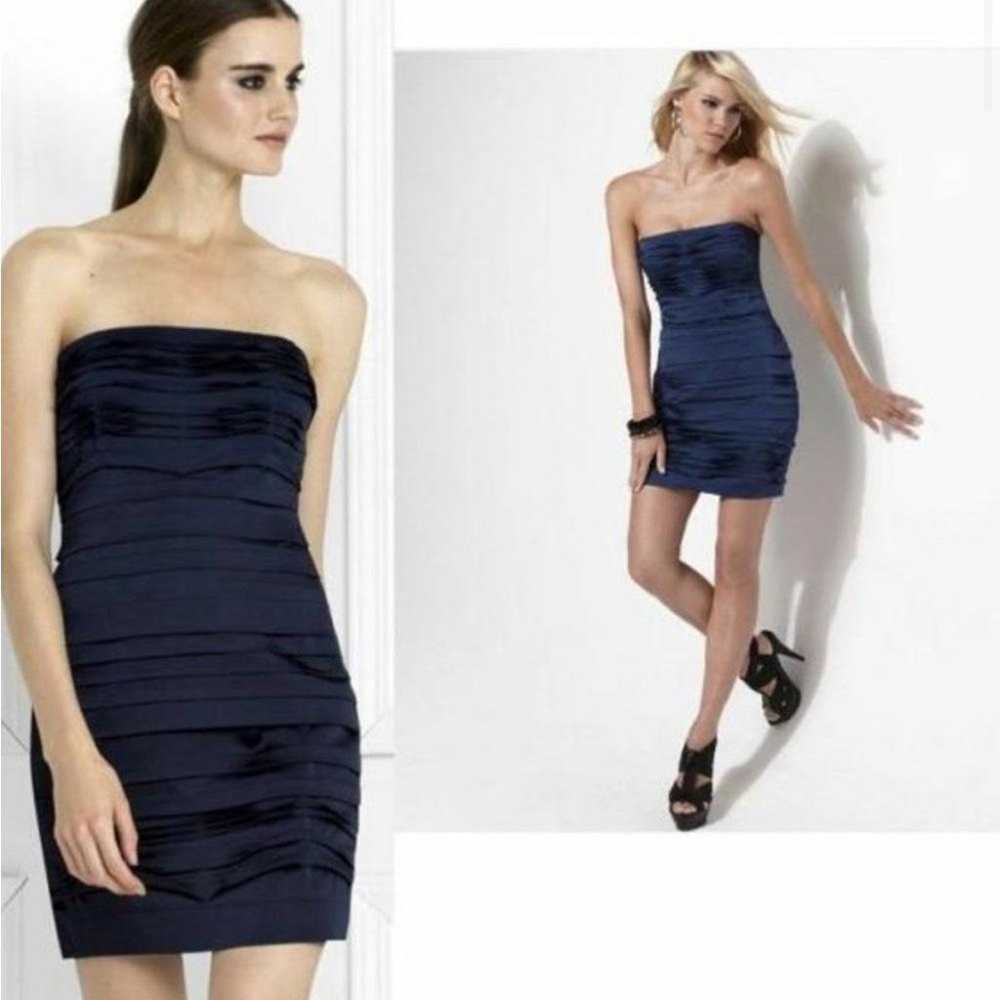 Bcbgmaxazria Navy Strapless Dress 6 Blue Satin Pl… - image 2