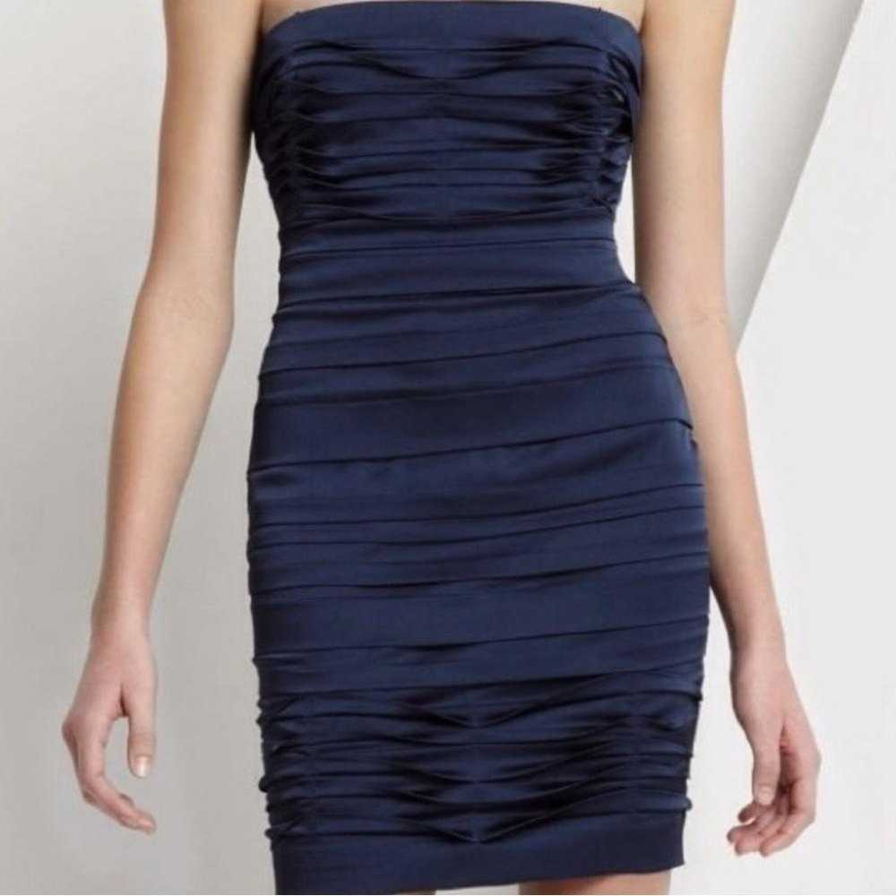 Bcbgmaxazria Navy Strapless Dress 6 Blue Satin Pl… - image 3