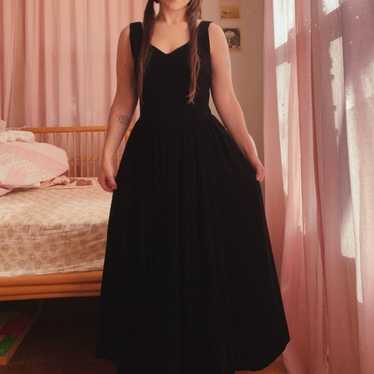 Vintage 80s Black Velvet Laura Ashley Party Dress - image 1