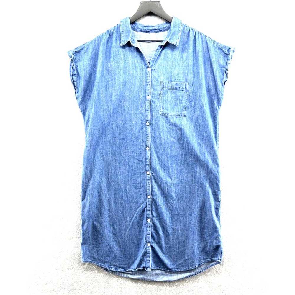 Old Navy Blue Chambray Cap Sleeve Button Up Denim… - image 1