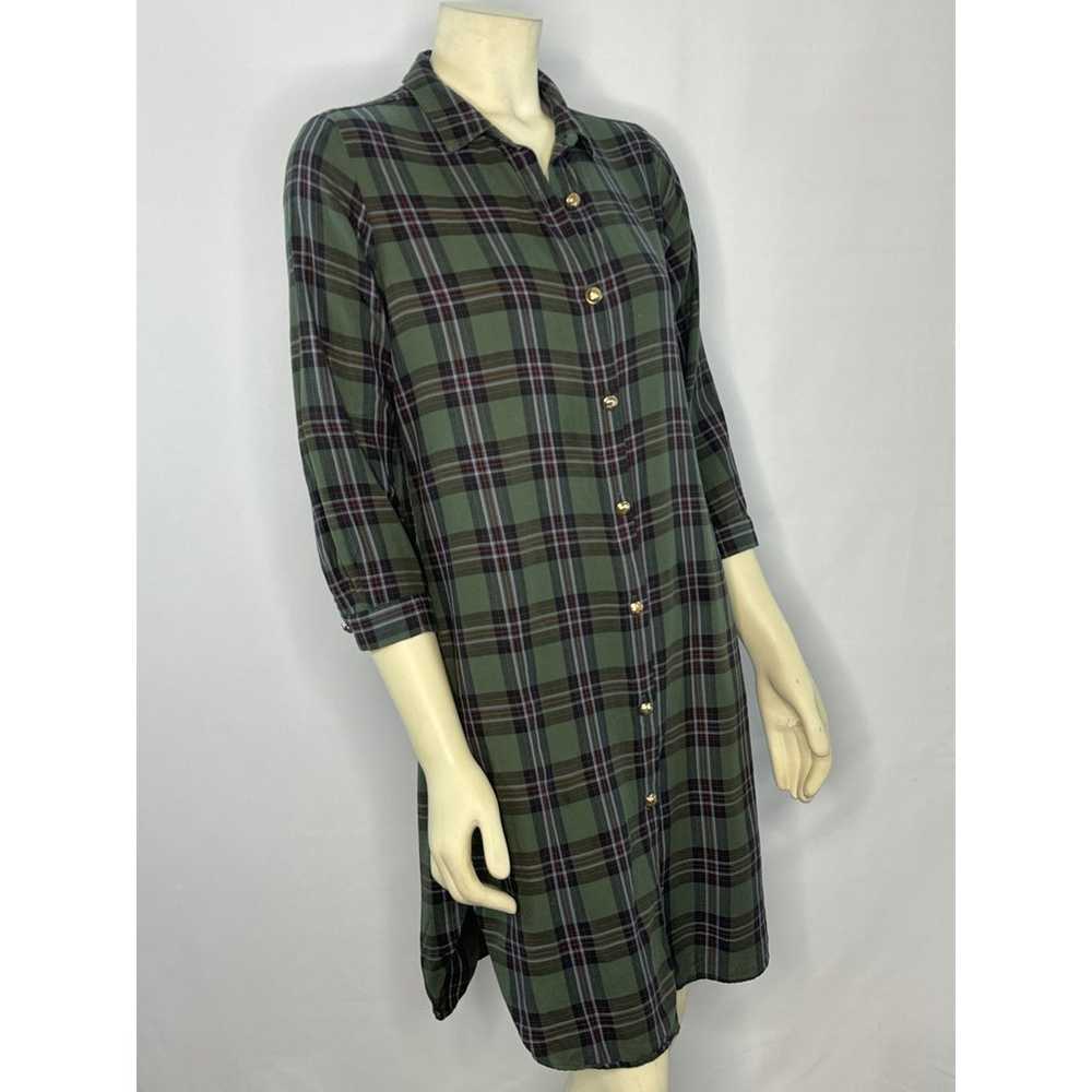 Zara premium denim collection green plaid shirt d… - image 2