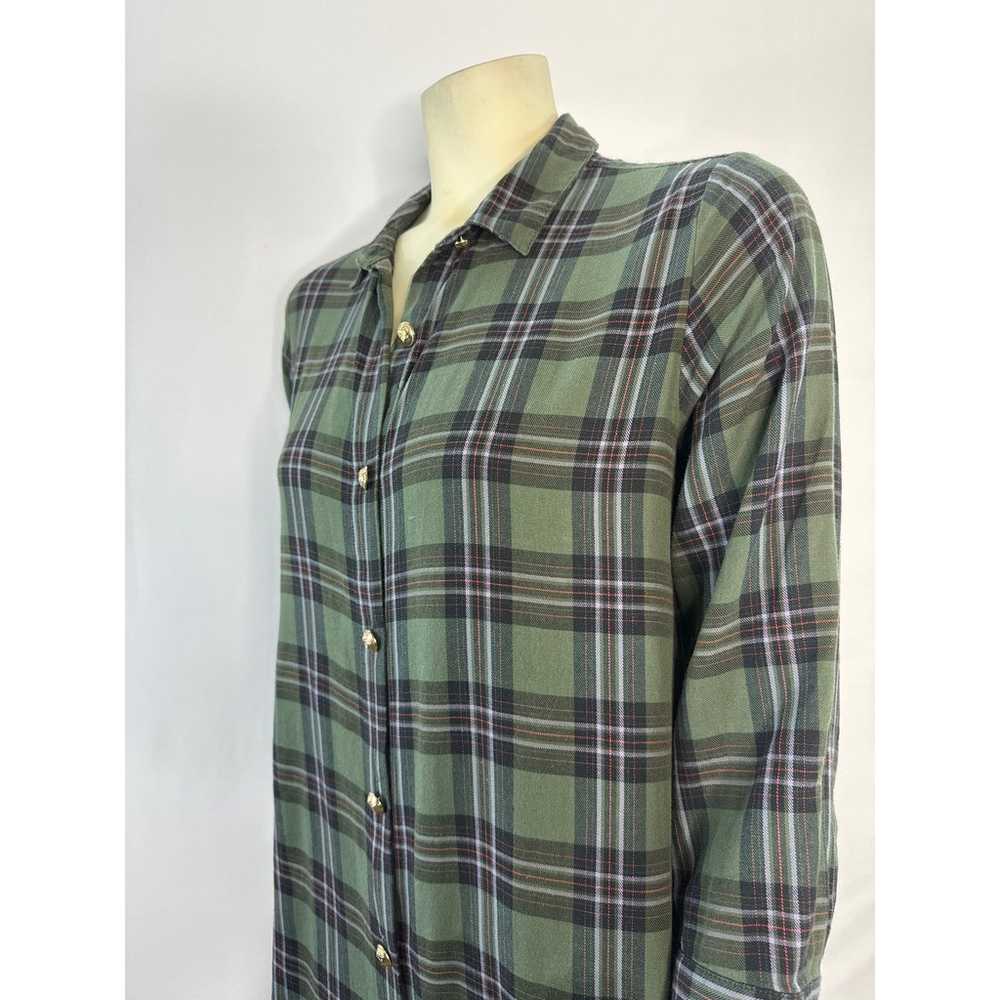 Zara premium denim collection green plaid shirt d… - image 7