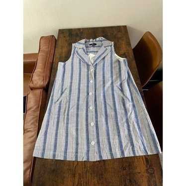 Lulus Spend the Time Blue Striped Sleeveless Butto