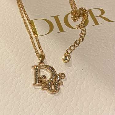 Charm Necklace Dior Gold Rhinestone Logo CD