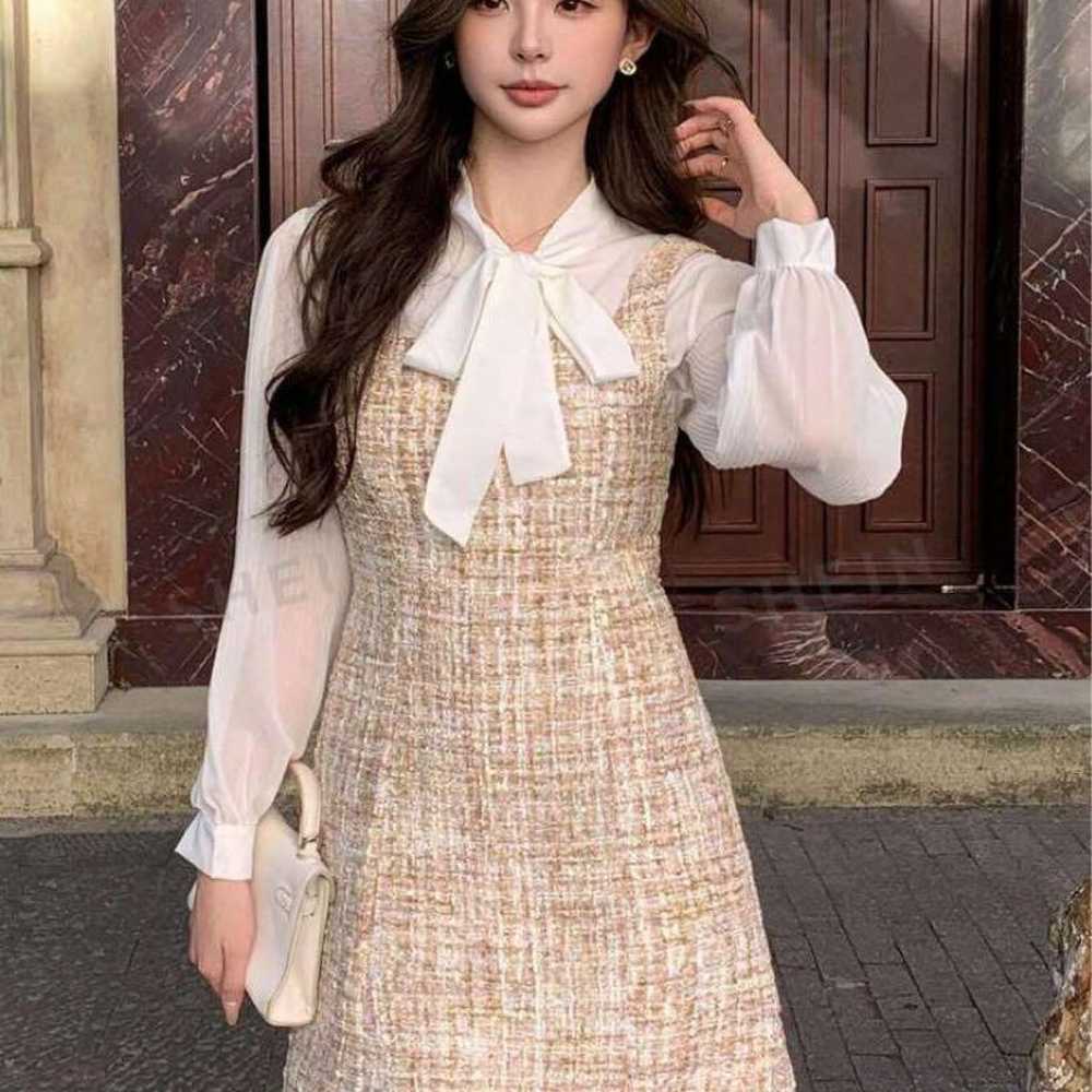 Beige Tweed Sleeveless Dress - image 1