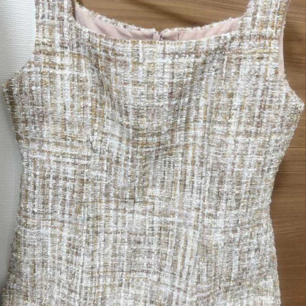 Beige Tweed Sleeveless Dress - image 2