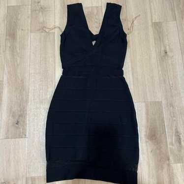 Black V-neck Cross Design Dress Andy