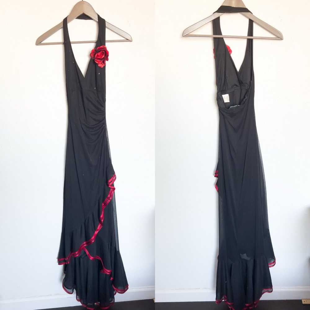 Vintage Rampage Dress Medium Halter Stones Ruffle… - image 1