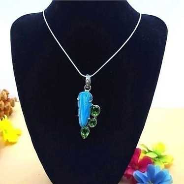 Blue Solar Quartz and Peridot Silver Pendant and 1