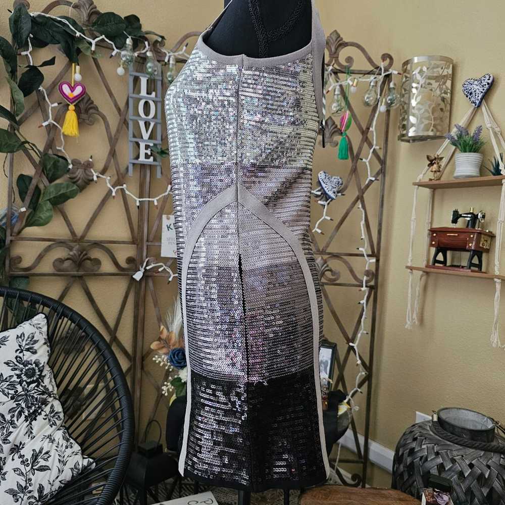 BEBE Sequin Grey / Black Bodycon dress - image 2