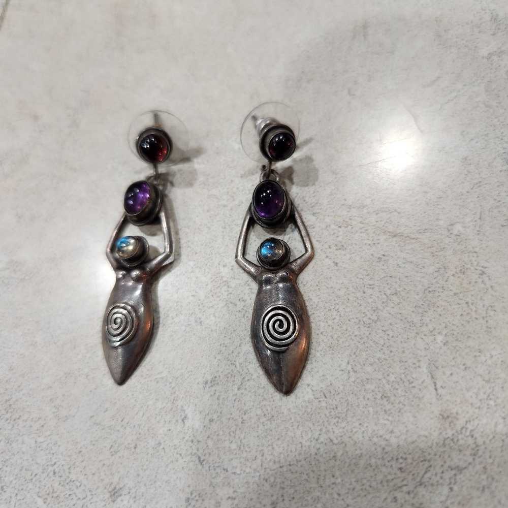 Vintage Sterling Y2k Goddess Ear rings red & Purp… - image 1