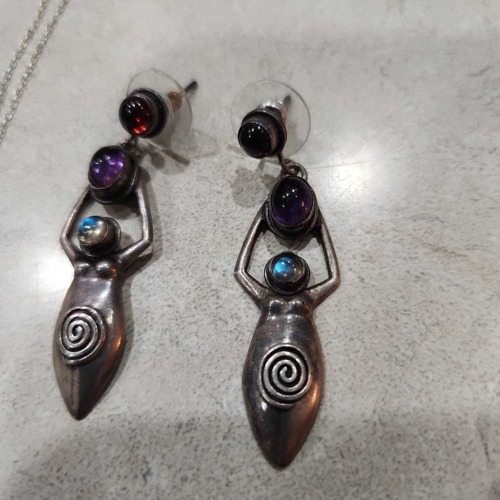 Vintage Sterling Y2k Goddess Ear rings red & Purp… - image 2